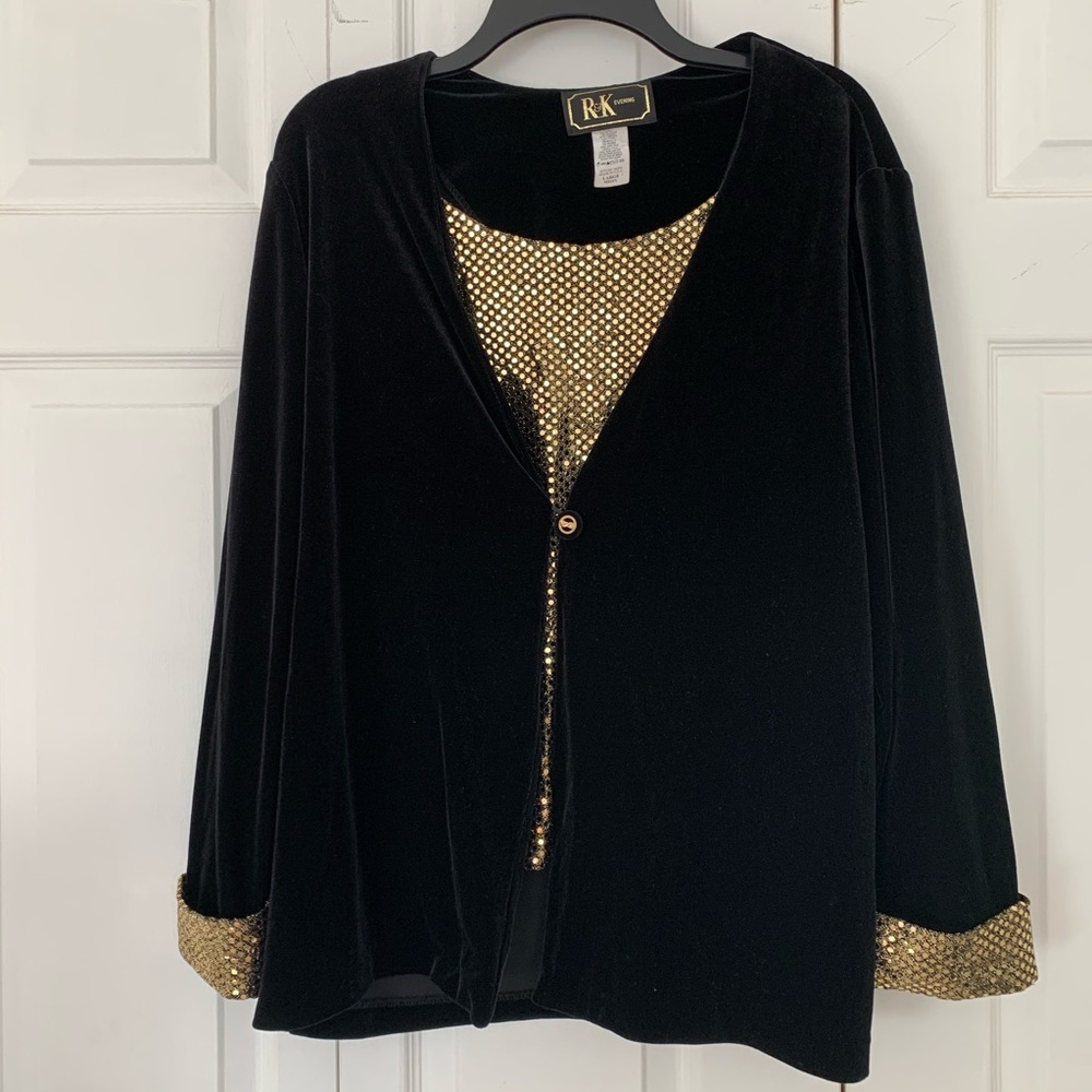 R&K Evening Black Velvet and Sequin Top